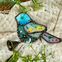 Image 2 of Folk Bird - green, pink, blue & yellow 