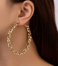 Image 1 of   Large Circle & Braided Metal Hoop Earrings