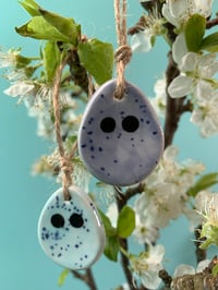 Image 2 of Ceramic Speckled hanging Mini Egg Guys (set of 3)