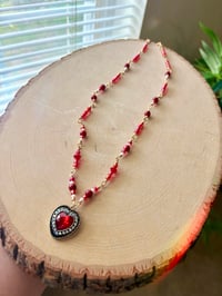 Image 2 of Queen of Hearts - gold plated wire wrapped beaded coquette necklace