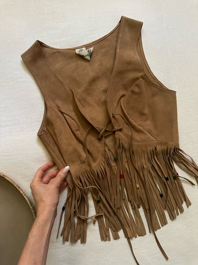 late 1960s  suede fringe lace up vest 