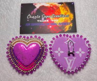 Image 1 of Hand Painted/Polished Light Purple Heart Beaded Earrings 