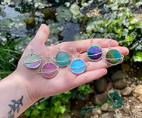 Image 1 of Stained Glass Iridescent Planet Earrings