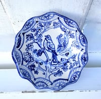 Image 1 of Garden bird in tree blue and white trinket dish 