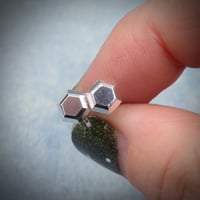 Image 4 of Handmade sterling silver hexagon gem faceted stud earrings. Minimal faceted studs 925