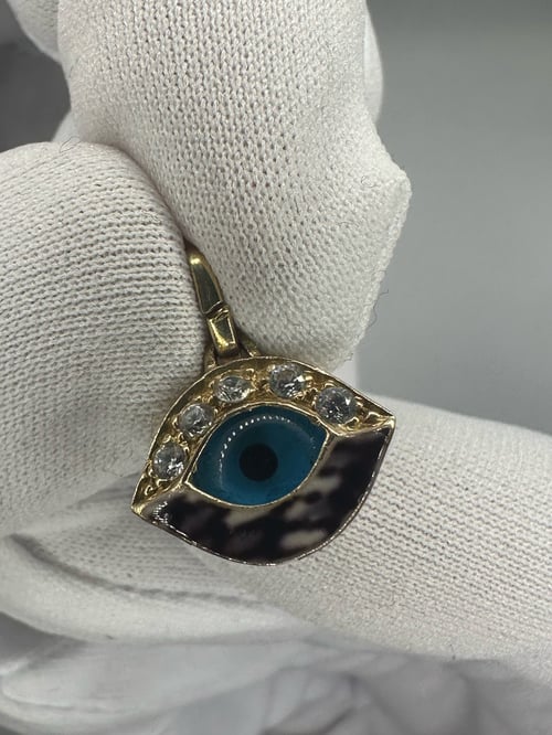 Image of 14K Enamel Evil Eye Pendant