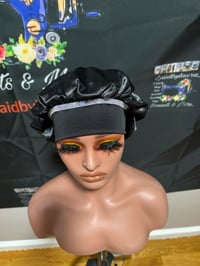 Image 2 of Black blinged out Hair bonnet. 