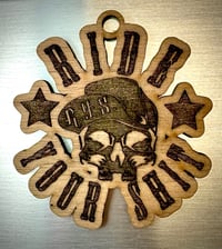 Image 1 of Skull & Stars laser engraved wooden ornament 