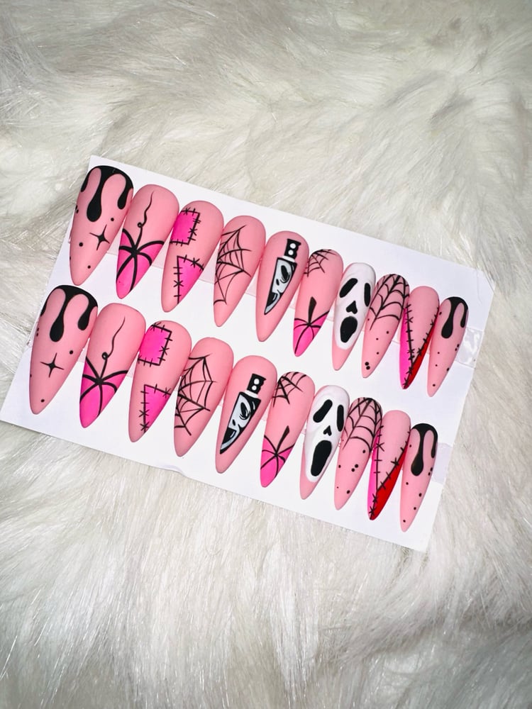 Image of 20 piece one size fits all Scream long stiletto press on nails