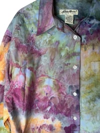 Image 7 of ♻️ UPCYCLED S Ladies 100% Cotton Boyfriend Shirt in Appalachian Sunset Ice Dye