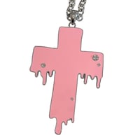Image 2 of pink drippy cross necklace (big!!)