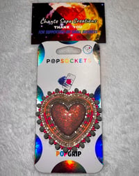 Image 2 of Hand Painted/Polished Grey Heart Beaded Popsocket