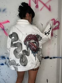 Image 4 of “FANGS” CUSTOM PAINTED WHITE DENIM. ROP JACKET LARGE