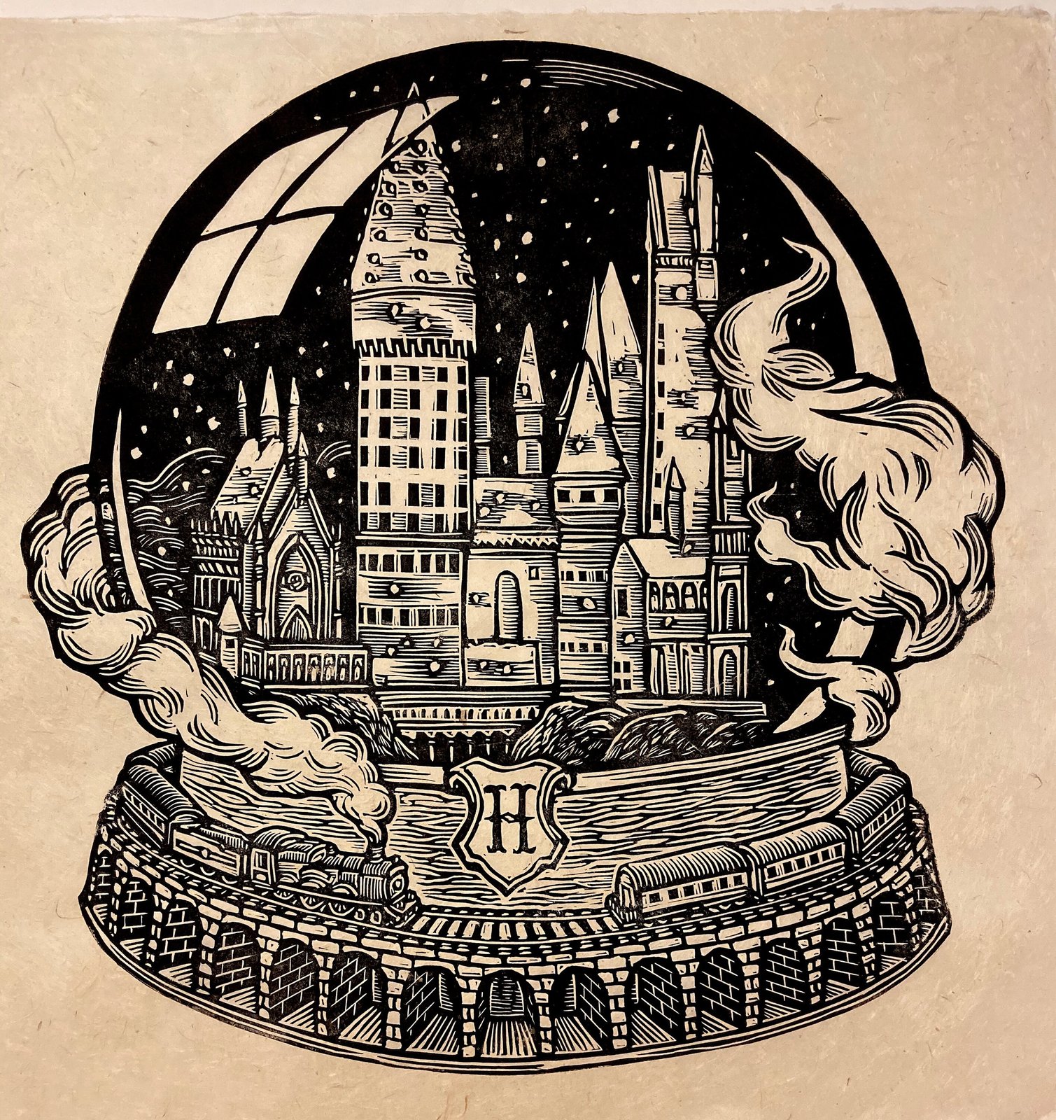 Hogwarts Snow Globe Block Print Brian Reedy