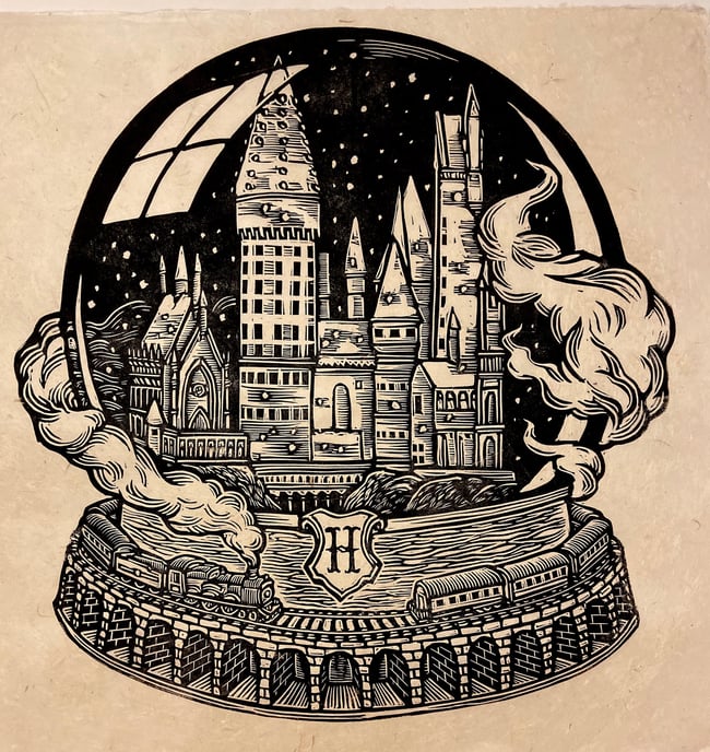 Hogwarts Snow Globe Block Print