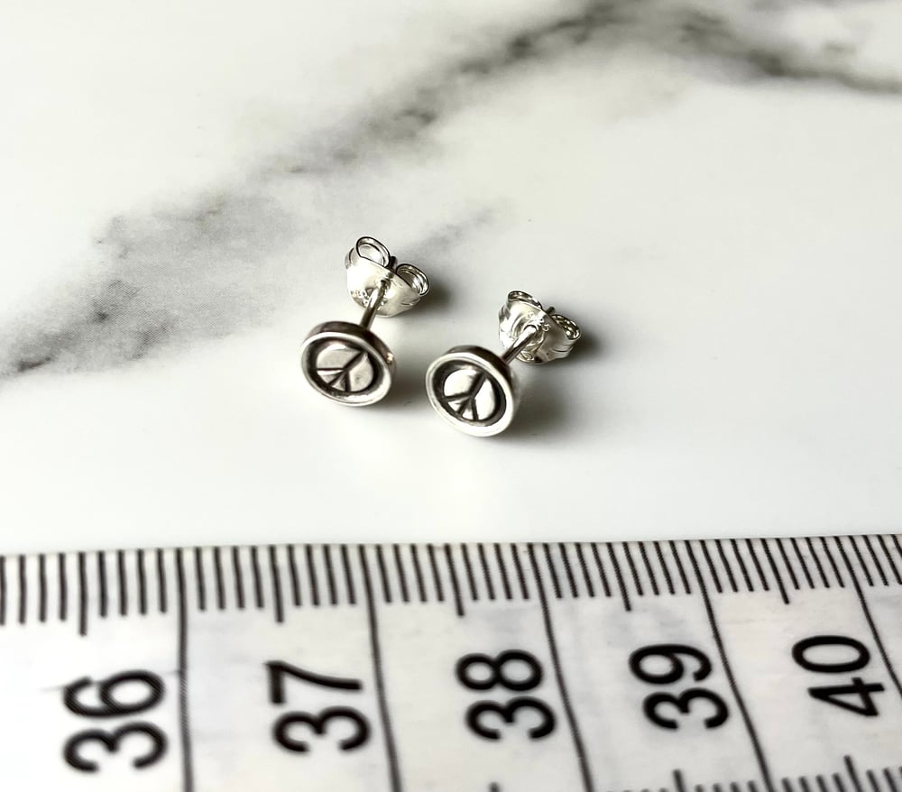 Handmade Peace Sign Stud Earrings Sterling Silver 925