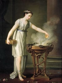 Image 5 of Magnifique médaillon en bronze massif de l’allégorie de l’hiver, prêtresse, XIXème siècle