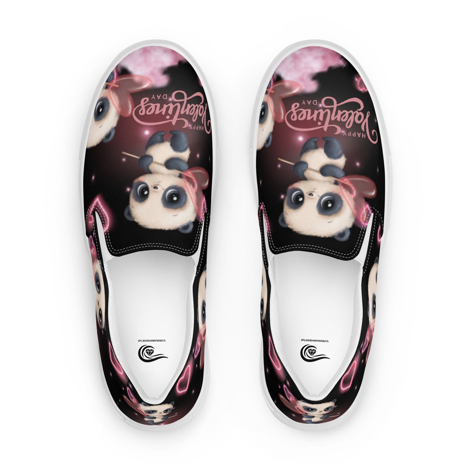 Image of Women’s slip-on Valentines Day Panda canvas shoes