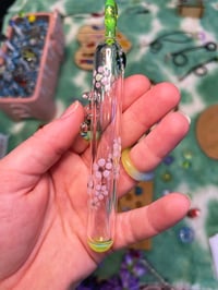 Image 5 of Extra Fancy Hanging Whisker Bank - Green Heart and Pink Flower Patch with Swirly Greeb Heart Charm