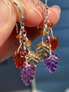 Hessonite Garnet Earrings, Amethyst Earrings, Citrine Earrings Autumn Leaves Carved Gemsto Earrings