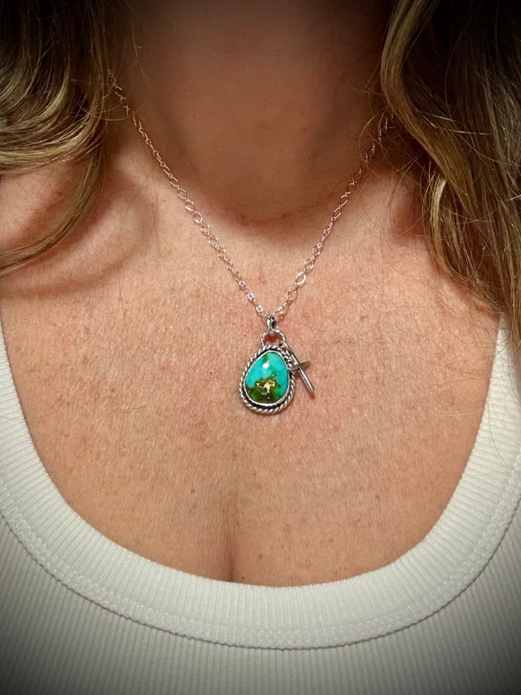 Image of Dainty Sonoran Gold & Cross Necklace (2) 💚🩵