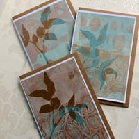 Image 1 of Monoprint Cards, Blank Inside, Set of 3, Light Blue And Gold