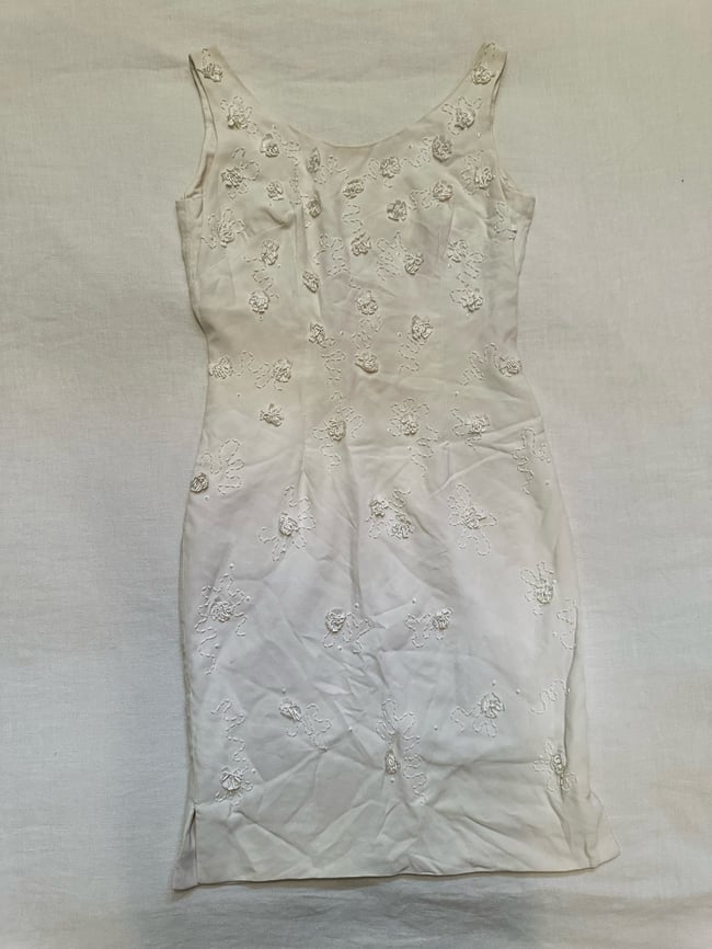 1960s hand beaded fine crepe wedding sheath dress 
