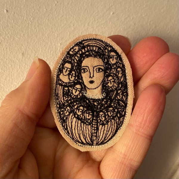 Image of portrait of a woman mystic - embroidery brooch