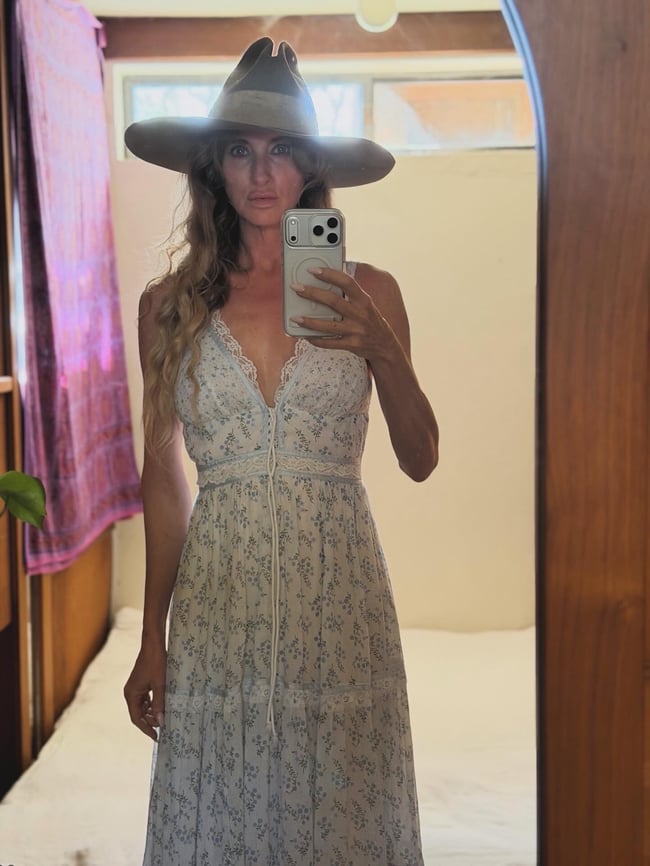 70s Gunne Sax lace up prairie corset sun dress 11 medium small calico white 