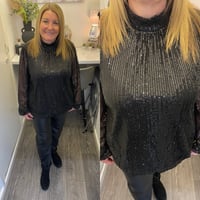 Image 1 of SEQUIN HIGH NECK PUFFBALL TOP