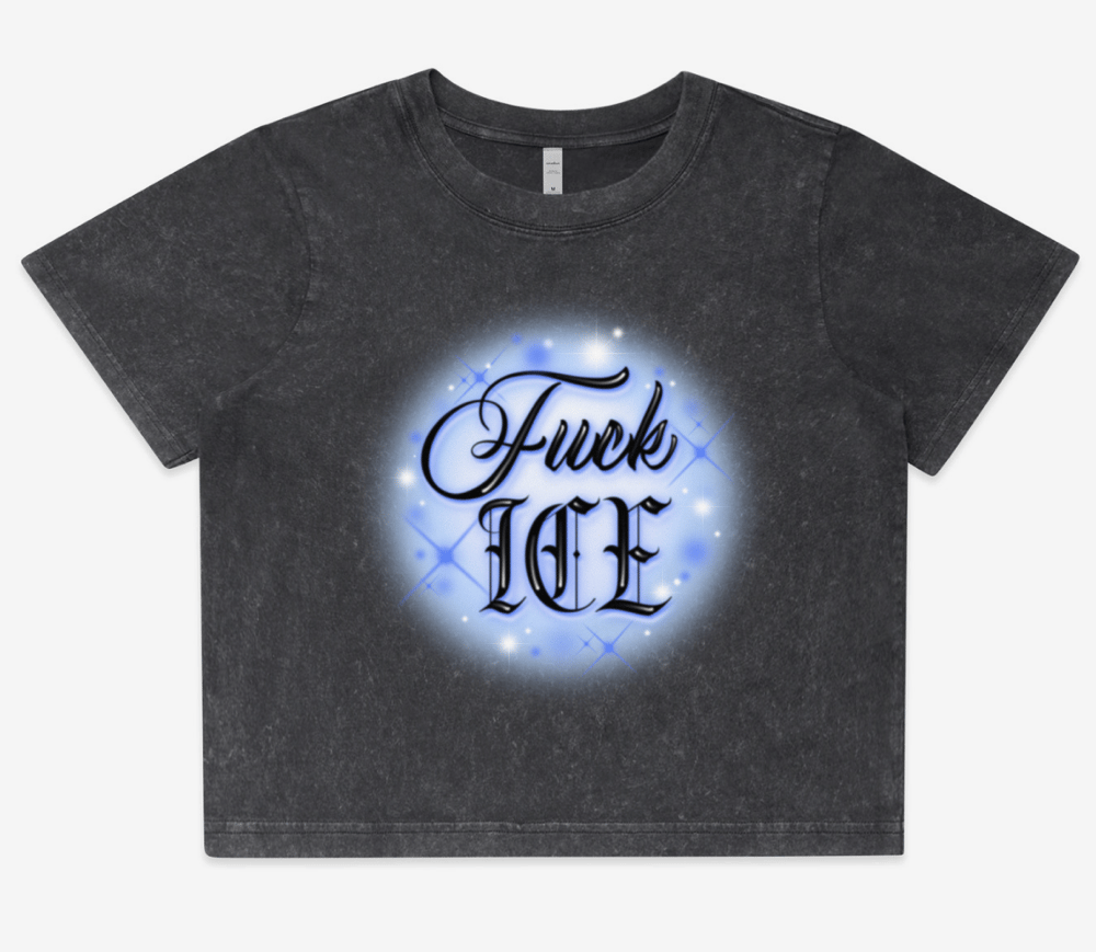 Image of PREORDER F*ck ICE Crop Tee (Black Stone Wash)