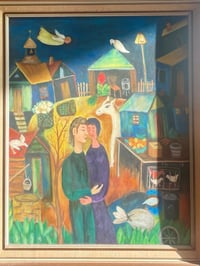 Image 3 of “Night Over the Village Market”, Mid Century Oil on Canvas