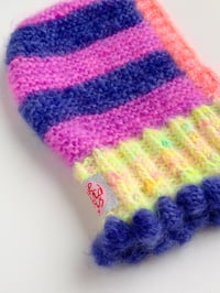 Image 2 of Sofie and Iris Striped Navy, Lilac, Neon Yellow and Coral Mohair Balaclava