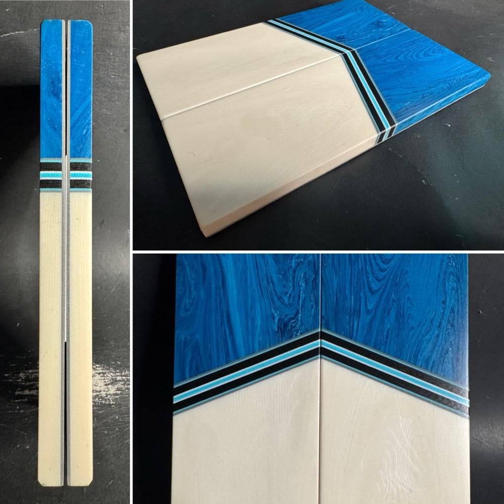 Image of Teal Juma Gem Resin & Elforyn Super Tusk Segmented Knife Scales