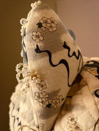 Image 6 of Haute Couture: Hand Beaded Quilted White Oni Blossom Wolf Hat
