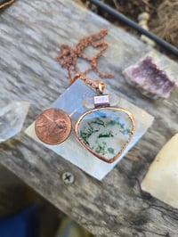 Image 2 of Electroformed Moss Agate and Herkimer Diamond necklace