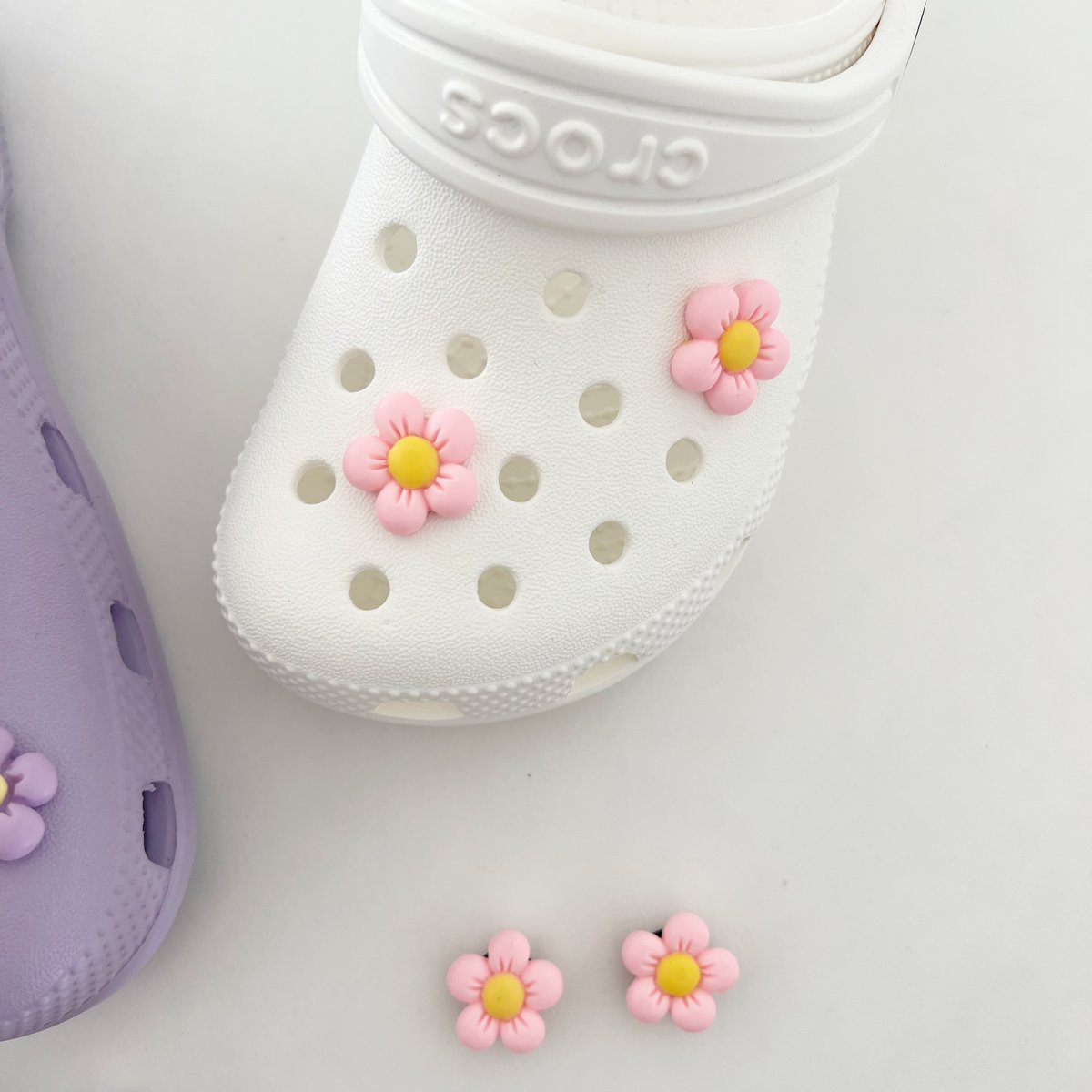 Light Purple Sparkly Crocs Charms, Flower Shoe Charms, Floral Croc