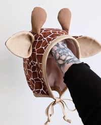 Image 1 of Giraffe handmade to order baby toddler bonnet