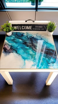 Image 1 of 22" Modern Epoxy Resin Art End Table Hand Painted 'The Purge'
