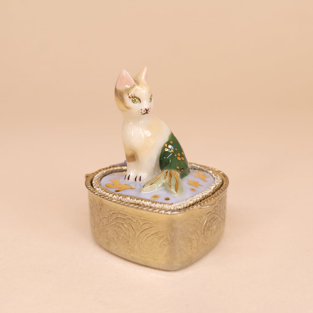 Image of Dilute Calico Purrmaid Miniature Trinket Box