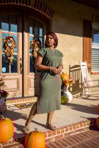 Image 3 of Round Neck Midi Dresss w/side splits 