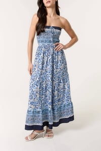 Image 1 of FLORAL PRINT SHIRRED BUST BANDEAU DRESS