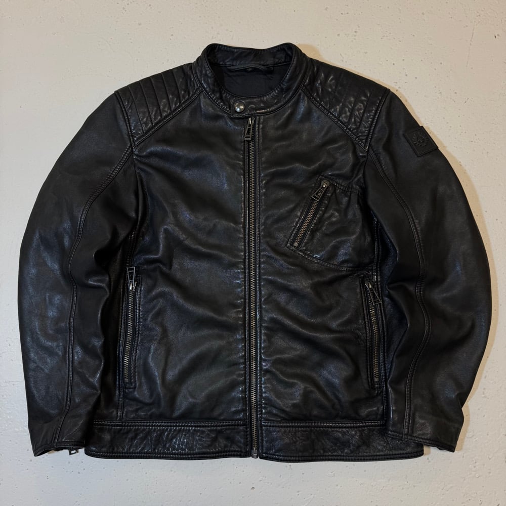 Image of Belstaff Leather Biker Jacket, Size Large