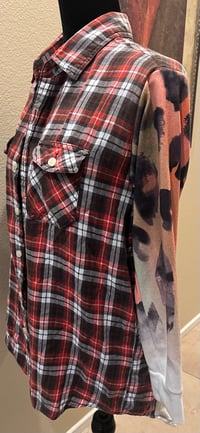 Image 4 of Vintage Funky Brown/Orange/Cream Flannel Shirt Multi Print Sleeves Country Toad
