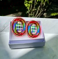 Satin Red Beaded Earrings 
