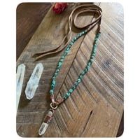 Image 2 of The Ariella Necklace - Turquoise Nuggets Clear Quartz and Chestnut Brown Leather