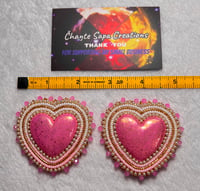 Image 7 of Hand Painted/Polished Pink Heart Beaded Earrings