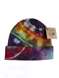 Image 3 of Adult Knit Cuff Beanie in Rainbow Geode Ice Dye