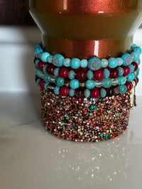 Image 2 of Country Gold Teal and Burgundy Tumbler Bracelet Stack