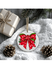 Image 2 of Personalized Holiday Bows Ceramic Ornament